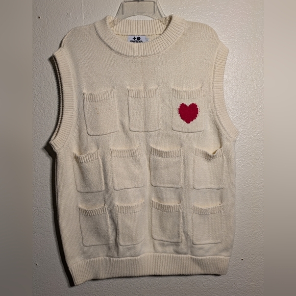 KONTEND knitted vestChic Cream Sleeveless Sweater with Red Heart - Picture 1 of 9